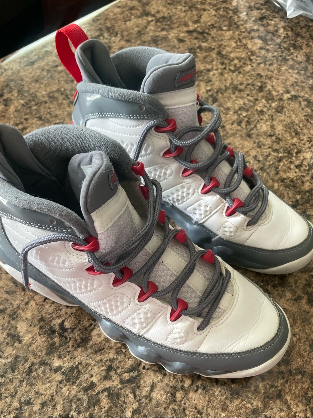 Nike Kids White, Gray & Red High-Top Jordan Sneakers